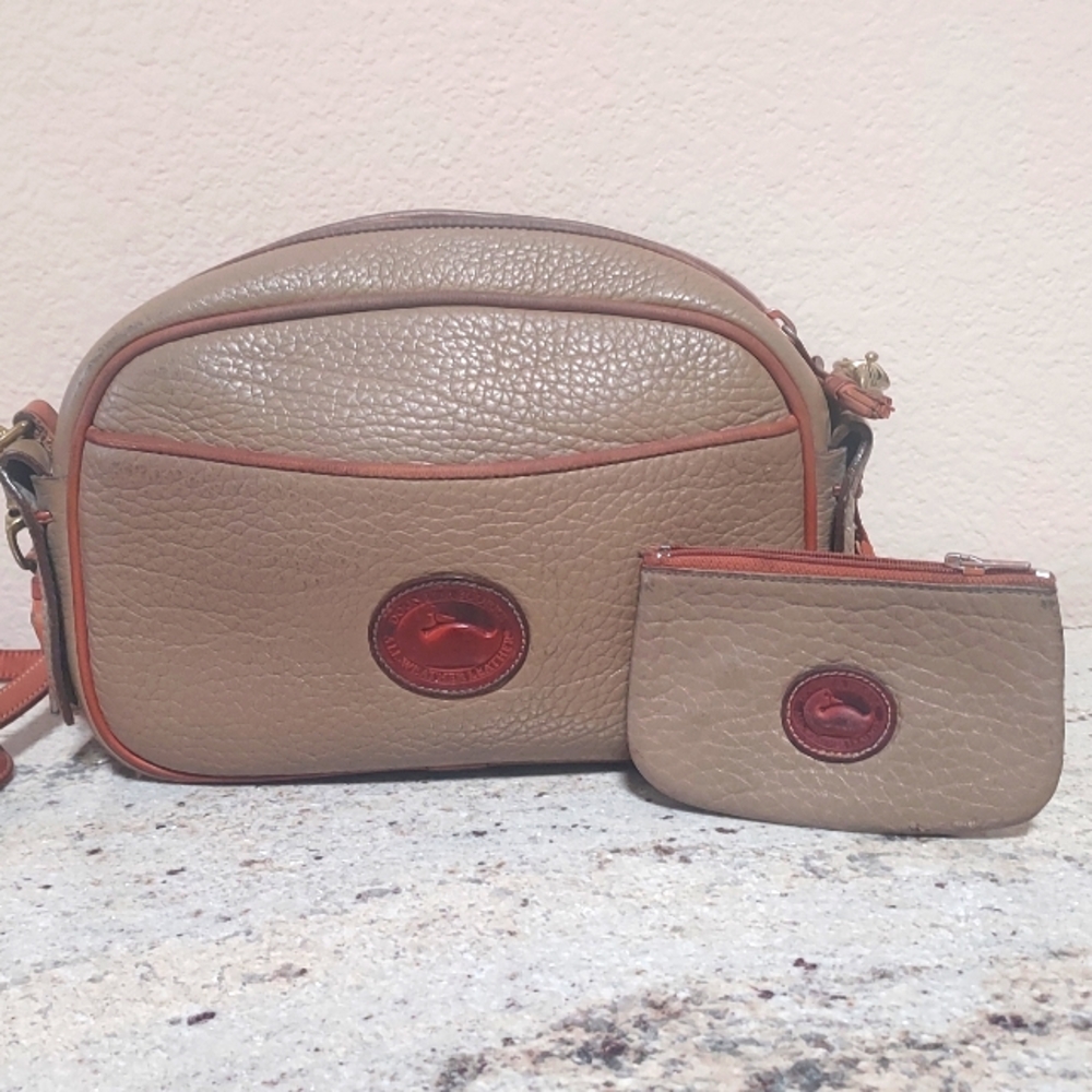 Dooney & Bourke Tan and Brown Crossbody Bag with Adjustable Strap & Change Pouch